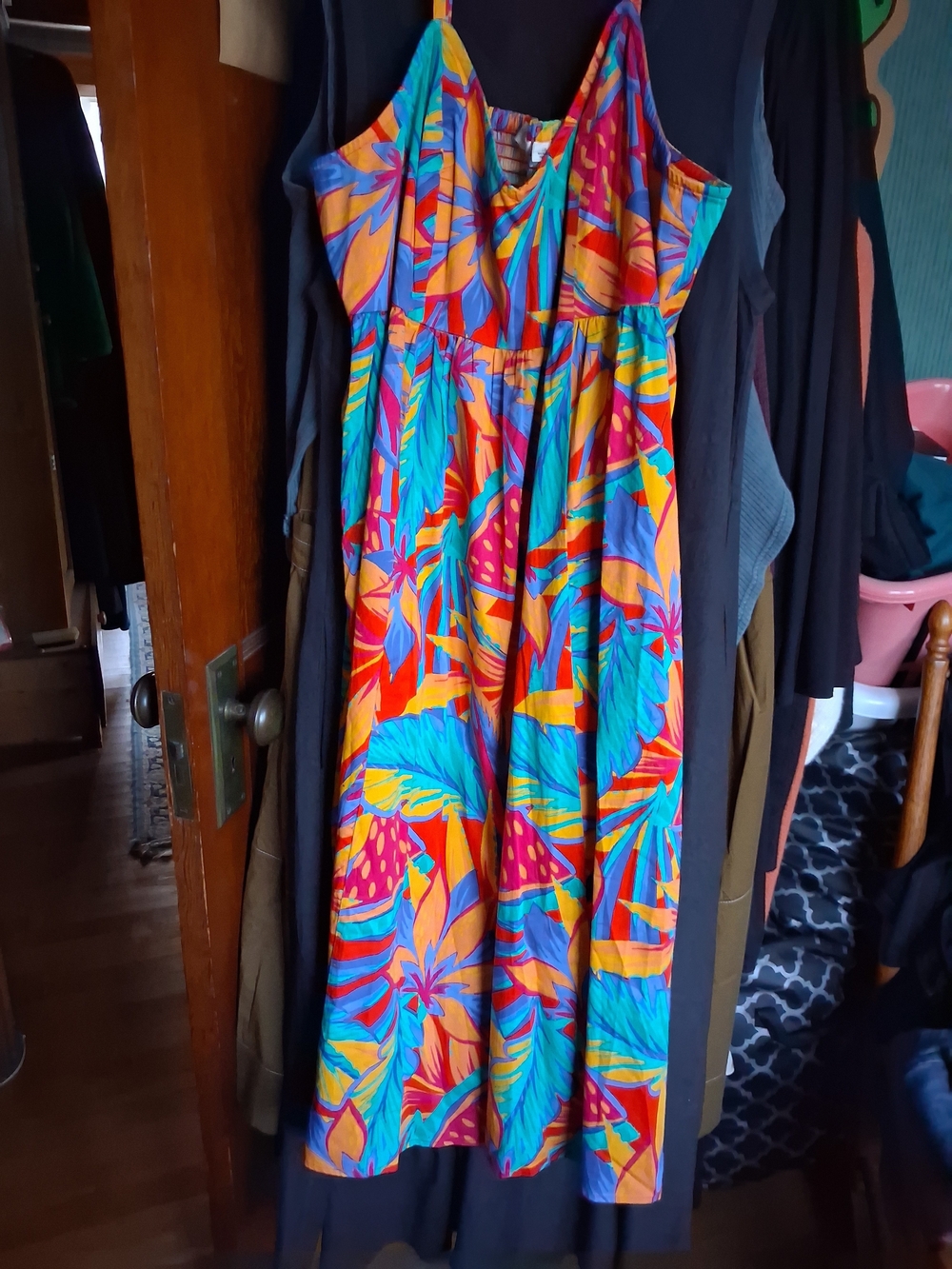Tropical Print Midi Sundress - Vibrant Multi-Color